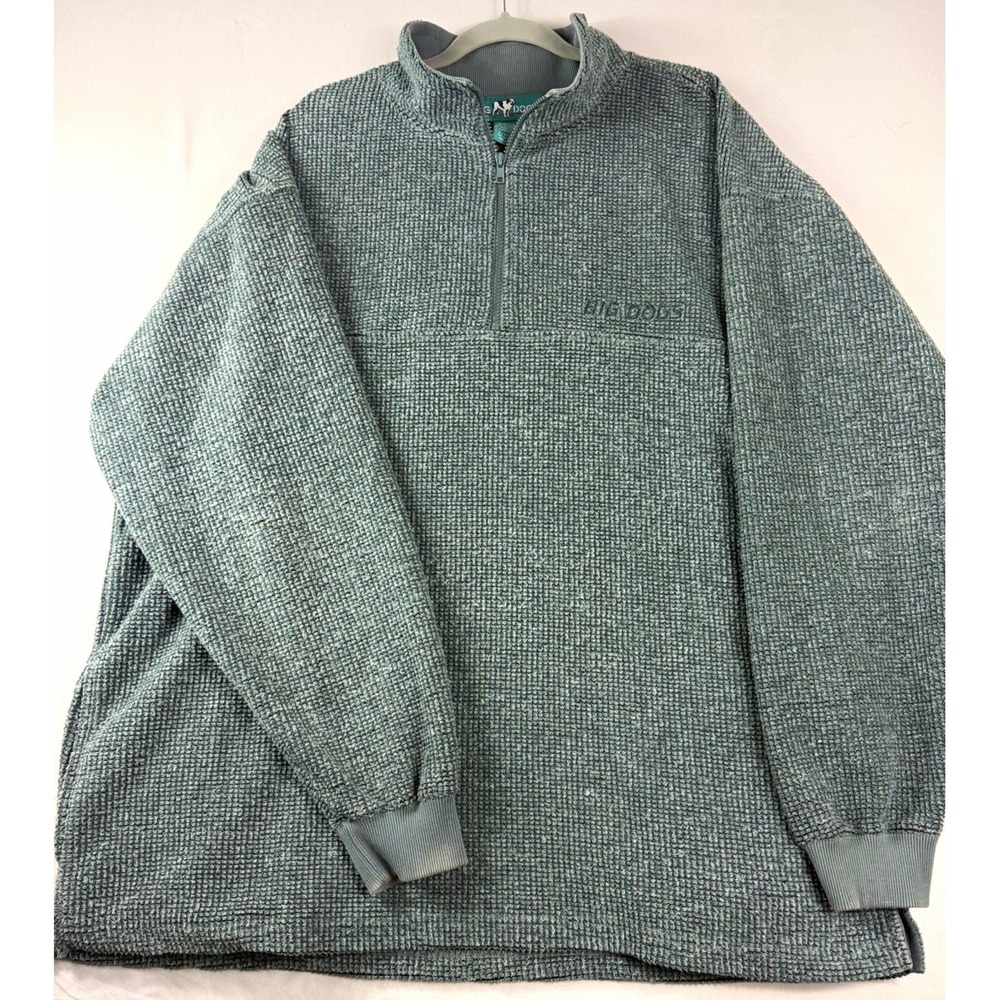 Big Dogs gray green waffle knit 1/4 zip pullover ls sweatshirt, men's XL